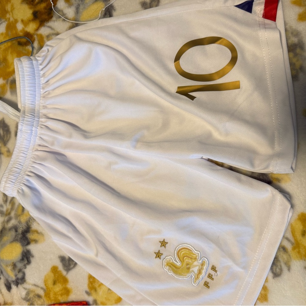 10 FFF White Soccer Shorts with Gold Number